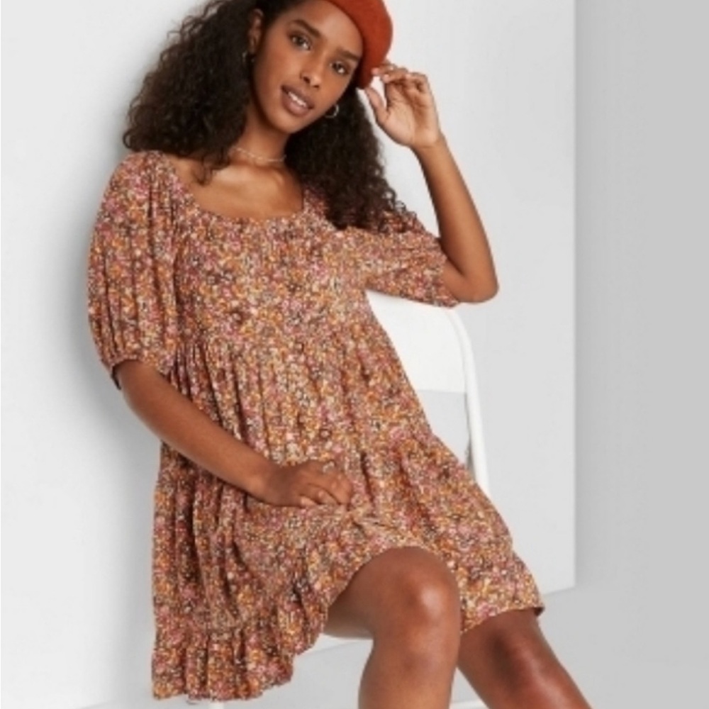 Wild Fable Women's Puff Short-sleeve floral Boho mini dress Size Small
